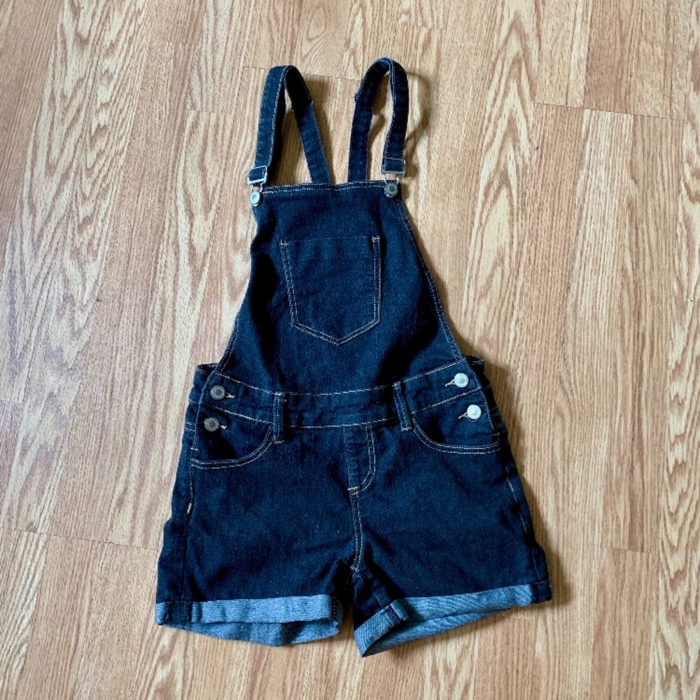 Dark wash jean overalls